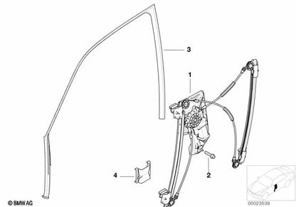 Guía de ventana delantera izquierda para BMW Serie 7 E38 (OEM 51328150401). Original BMW.