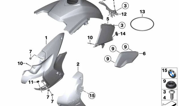 Soporte de revestimiento OEM 46637706007 para motos BMW R 1200 GS (K25) 0303, 0450. Original BMW Motorrad.