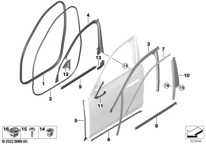 Right Exterior Mirror Triangle Gasket for BMW 7 Series G70 (OEM 51339447536). Original BMW