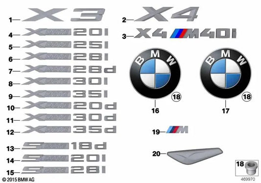 Emblem Insignia X Drive 30d für BMW E83, F25, F26, E70. Original BMW.