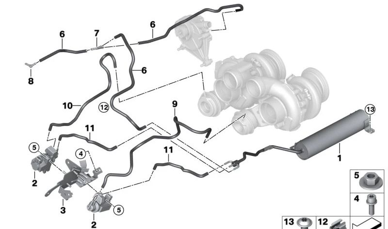 Tubo de vacío amarillo OEM 11657597696 para BMW F07, F10, F01, F02, F04, E70, E71, E72. Original BMW.