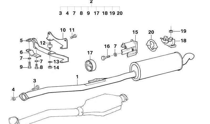 Kit de montaje para silencioso trasero OEM 18210141664 para BMW E34. Original BMW.