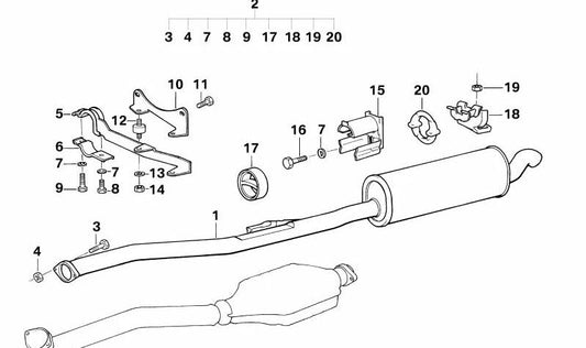 Kit de montaje para silencioso trasero OEM 18210141664 para BMW E34. Original BMW.