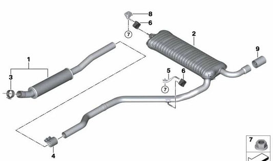 Front silencer for BMW F45, F45N, MINI F60, F60N (OEM 18308638000). Original BMW