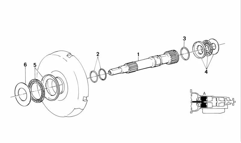 Arandela separadora OEM 24211215415 para BMW E23, E24, E28, E30, E31, E32, E34. Compatible con cajas automáticas ZF 4HP22/24. Original BMW.