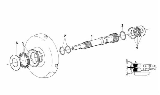 Arandela separadora OEM 24211215415 para BMW E23, E24, E28, E30, E31, E32, E34. Compatible con cajas automáticas ZF 4HP22/24. Original BMW.