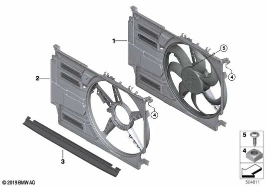 Fan support for BMW F40, F52, F44, F45N, F46, F46N, F48, F48N, F49N, F39 and MINI F54, F54N, F55, F55N, F56, F56N, F57, F57N, F60, F60N (OEM 17428645857). Original BMW.