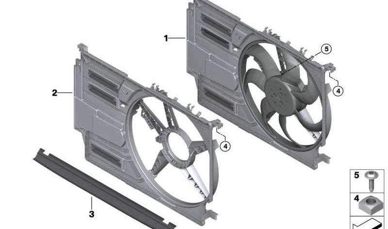 Carcasa soporte del ventilador OEM 17428645858 para BMW F40, F44, F45, F46, F48, F39 y MINI F54, F55, F56, F57, F60. Original BMW y MINI.
