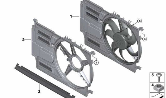 Carcasa soporte del ventilador OEM 17428645858 para BMW F40, F44, F45, F46, F48, F39 y MINI F54, F55, F56, F57, F60. Original BMW y MINI.