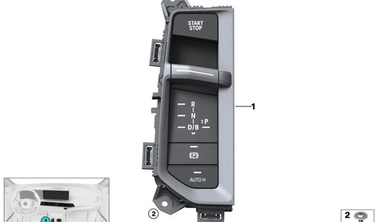 Selector de marchas OEM 61315A767A0 para BMW G70 Serie 7. Repuesto original BMW.