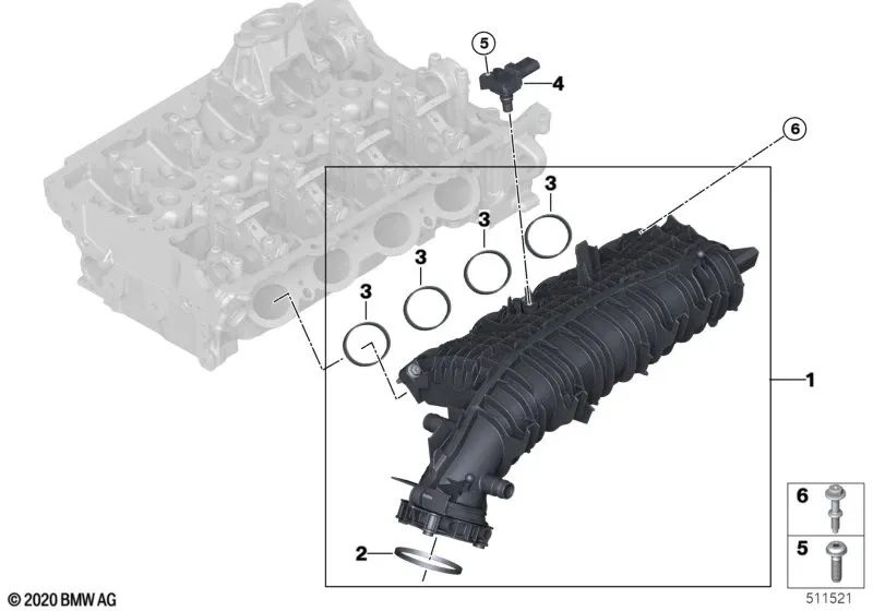 Intake system for BMW Series 2 G42, Series 3 G20, G20N, G21, G21N, G28, G28N, Series 4 G22, G23, G26, Series 5 G30, G30N, G31, G31N, G38N, X3 G01, G01N, G08, G08N, X4 G02, G02N (OEM 11618655869). Genuine BMW