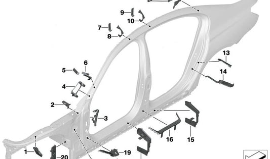 Embellecedor exterior inferior derecho del pilar A OEM 41217330222 para BMW G11 y G12. Compatible con modelos 725d, 730d y 730d xDrive. Original BMW.