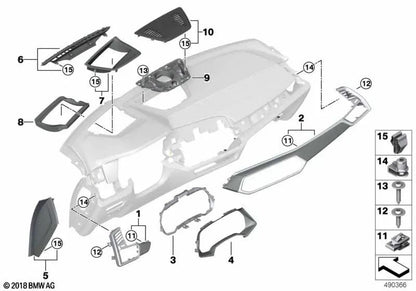 Adaptador panel cuadro de instrumentos OEM 51456839029 para BMW X5 G05, X5 M F95, X6 G06, X6 M F96, X7 G07. Original BMW.