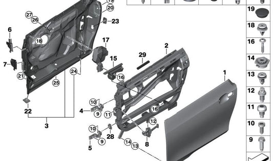 Protector interior derecho de puerta OEM 51717316458 para BMW i3 I01 (60Ah, 94Ah, 120Ah, Rex, i3s) compatible con modelos fabricados entre 2014 y 2022. Original BMW.
