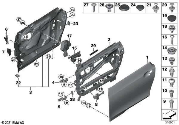 Revestimiento exterior puerta delantera izquierda OEM 51007369329 para BMW i3 (I01, I01 LCI) 60Ah, 94Ah, 120Ah. Original BMW.