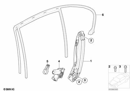 Left window lifter mechanism for BMW E65, E66 (OEM 67628382001). Original BMW.