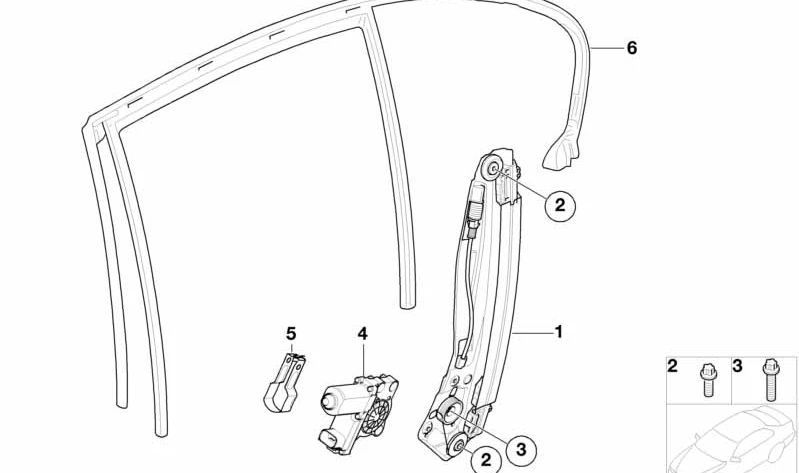 Elevalunas eléctrico trasero izquierdo OEM 51357202481 para BMW E65, E66. Recambio original BMW.