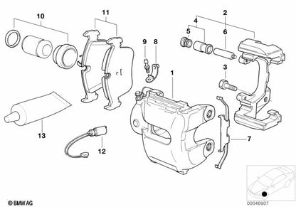 Carcasa de la pinza de freno derecha para BMW Serie 3 E46, X3 E83, E83N, Z4 E85, E86 (OEM 34116765882). Original BMW