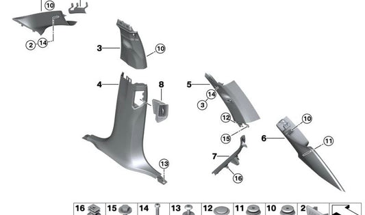 Refuerzo superior derecho del pilar A OEM 51447434114 para BMW G05, G05N, G07, G07N, F95, F95N, G18, G18N. Original BMW.