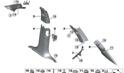 Carenado D-Pilar LSP superior derecho para BMW F95, G05, G18 (OEM 51438092632). Original BMW.