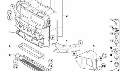 Conducto de aire para enfriador de aceite motor delantero derecho OEM 51717205946 para BMW E70, E71. Original BMW.