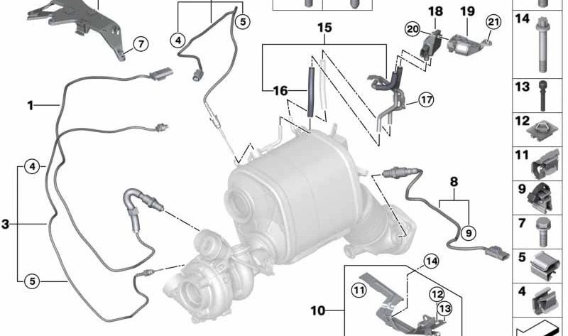 Sensor de temperatura de gases de escape OEM 13628575529 para BMW 5 Serie G30 G31, 7 Serie G11 G12, X5 G05. Compatible con motores B57S. Original BMW.
