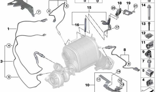 Sensor de temperatura de gases de escape OEM 13628575529 para BMW 5 Serie G30 G31, 7 Serie G11 G12, X5 G05. Compatible con motores B57S. Original BMW.