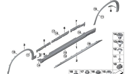 Clip inférieur pour la série BMW 1 F52, 5 Série F07, F10, F11, F06, F12, F13, F01N, F02N, X2 F39, X4 F26, X6 E71, E72, F16, F86, F96, G06 (OEM 0714722908). BMW d'origine.