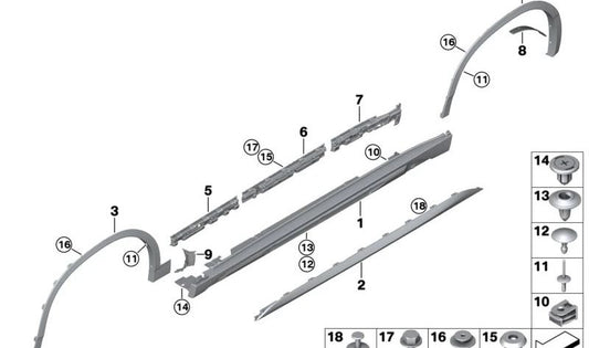 Soporte central izquierdo del faldón lateral OEM 51777426449 para BMW F39 X2 {M35i, 20d, sDrive16d, sDrive18d}. Original BMW.