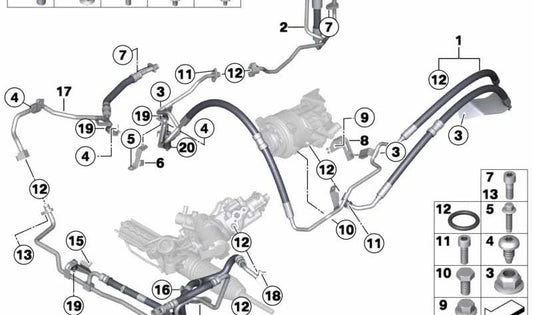 Tuyau de retour OEM à entraînement dynamique 32416789452 pour BMW F07, F01, F02. BMW d'origine.