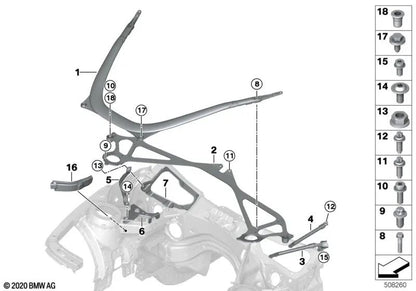 CFK Front Strut Bar for BMW 2 Series F87N, 3 Series F80, F80N, 4 Series F82, F82N, F83, F83N (OEM 51618061631). Original BMW