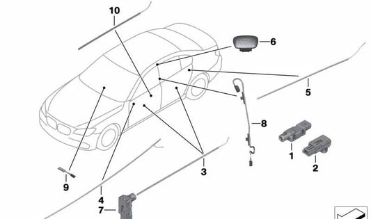 Guía de luz para bandeja puerta izquierda OEM 63319215009 para BMW F07 (520d, 528i, 530d). Pieza original BMW.
