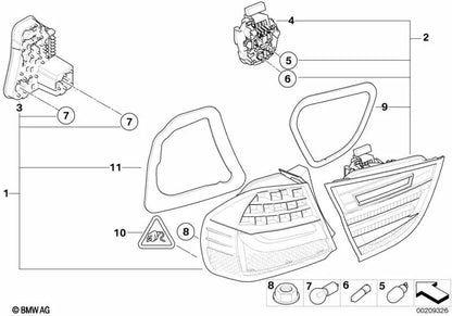 Junta de la luz trasera lateral izquierda para BMW E90N (OEM 63217242149). Original BMW.