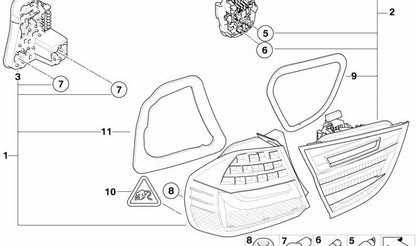Junta goma tapa piloto trasero izquierdo OEM 63217242147 para BMW E90, E91. Original BMW.