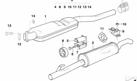 Prise en charge du silencieux arrière OEM 18211719351 pour BMW E34. Compatible avec tous les modèles E34. BMW d'origine.
