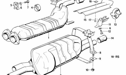 Silencioso delantero OEM 18122225082 para BMW E28 M5 y E24 635CSi, M635CSi. Compatible con modelos sin catalizador. Pieza original BMW.