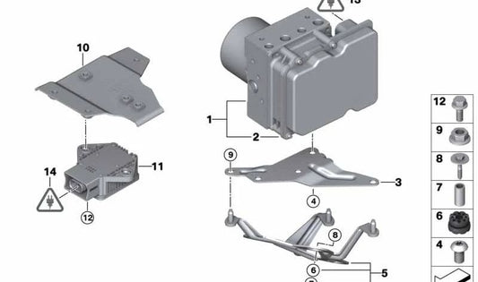 Soporte para unidad ABS (Hydroaggregat) OEM 34506781281 para BMW E81, E82, E87, E87N, E88, E90, E90N, E91, E91N, E92, E92N, E93, E93N, E84. Original BMW.