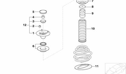 Soporte inferior del muelle OEM 31331091864 para BMW E46, E39. Original BMW.