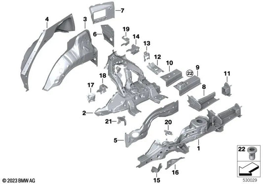 Conexão à placa do calcanhar esquerda para BMW X5 F95, G05, G18 Série X6 F96, G06 Série XM G09 (OEM 41007947165). BMW original.