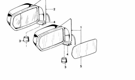 Espejo retrovisor exterior eléctrico calefactable izquierdo OEM 51161925713 para BMW E24 628CSi, 630CS, 633CSi, 635CSi. Original BMW.
