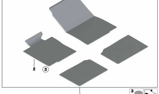 Juego de alfombrillas de terciopelo con ribete azul OEM 51477316574 para BMW E90, E91. Original BMW.