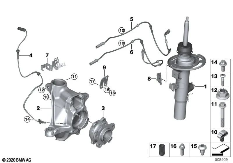 Schwenklager corrección de caída izquierdo para BMW (OEM 31216899691). Original BMW.