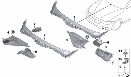 Drain Windshield Axis OEM 51718062271 for BMW F80, F82, F83. Original BMW.