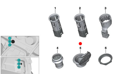 Toma de corriente OEM 61349392056 para BMW F40, F44, G42, U06, G20, G21, G80, G22, G23, G82, G83, U11, U10, G09, J05, J01, U25. Original BMW.