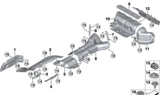 Aislante térmico central izquierdo OEM 51487340979 para BMW G20, G20N, G21, G21N, G28, G28N, G22, G23, G26, G42. Original BMW.