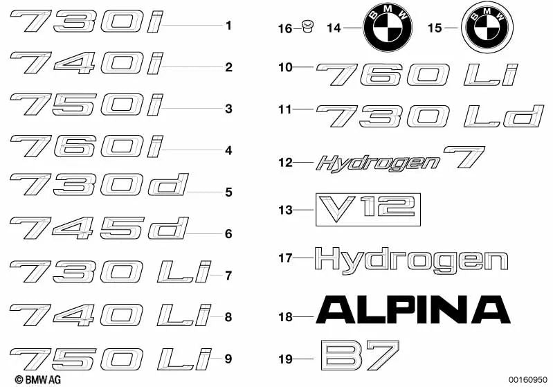 Emblema para BMW Serie 7 E65 (OEM 51147148189). Original BMW