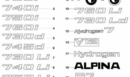 Placa insignia OEM 51147135356 para BMW Serie 7 E65, E66. Original BMW.