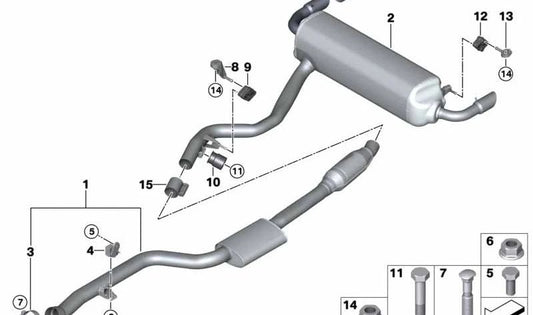 Silencioso trasero OEM 18307933822 para BMW G20, G20N, G22, G22N, G26, G26N. Compatible con sistema de escape trasero. Original BMW.