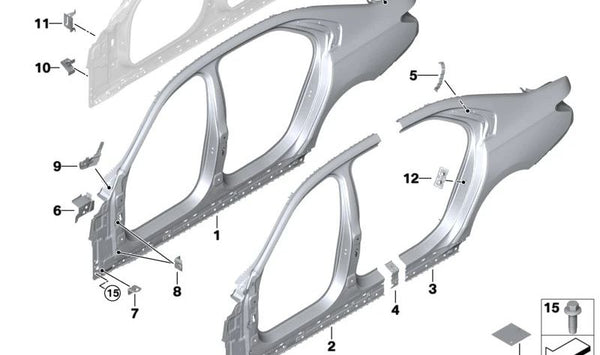 Soporte lateral delantero izquierdo OEM 41215A37B55 para BMW E90, E91, E92, E93. Original BMW.