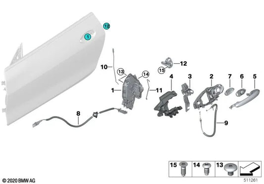 Cavo Bowden per manico anteriore esterno per BMW 4 G22, G23, G82, G83 (OEM 51217955151). BMW originale